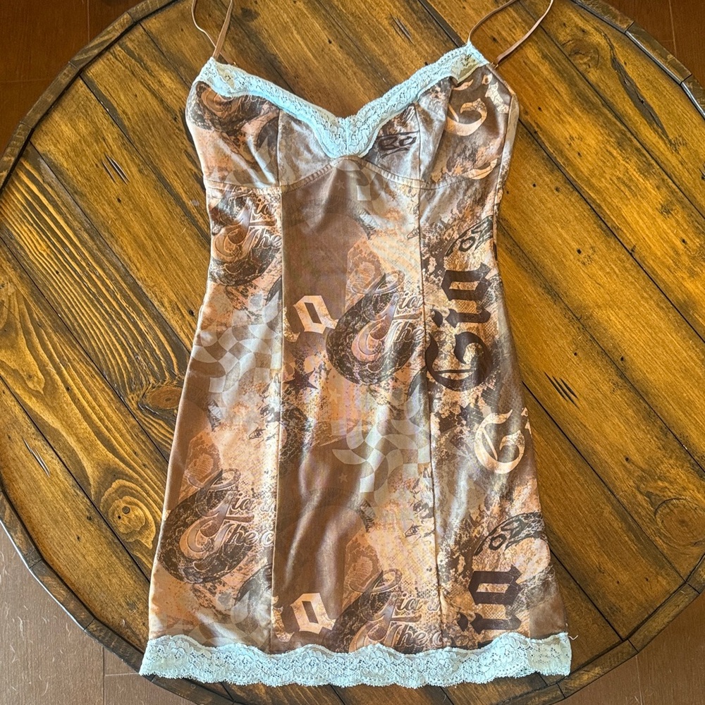 I.AM.GIA Brown Patterned Slip with Lace Trim
